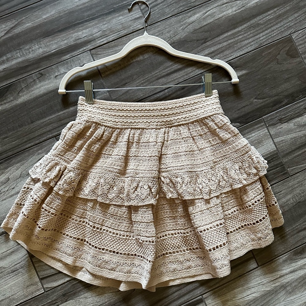 Aerie Textured Lace Ruffle Mini Skirt